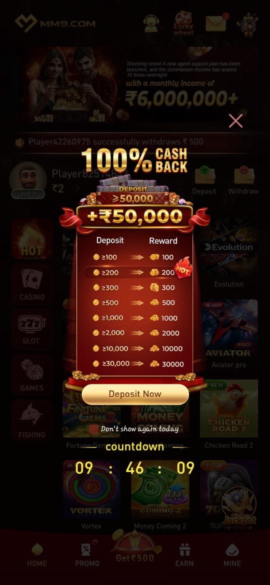 MM9 APK gaming dashboard with multiple online game options